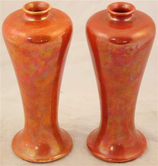 Pair of Ruskin orange lustre meiping shaped vases, c.1920(-)